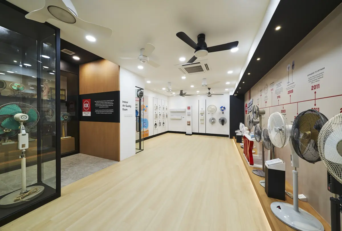 Modern commercial showroom space featuring custom office workspace design at Capital Distributors Singapore.