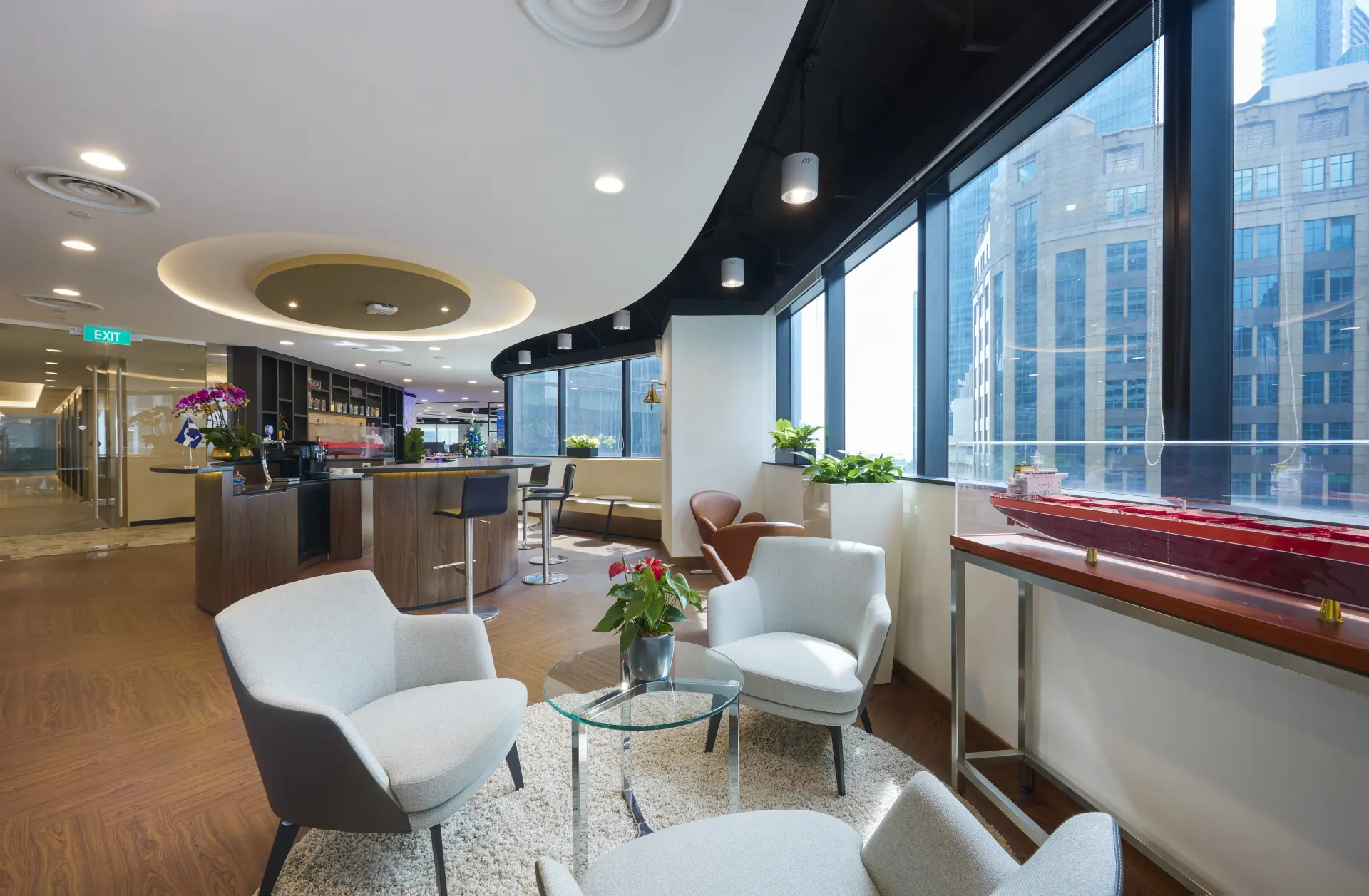 Corporate office interior supporting commercial renovation services at Torvald Klaveness Singapore office layout.