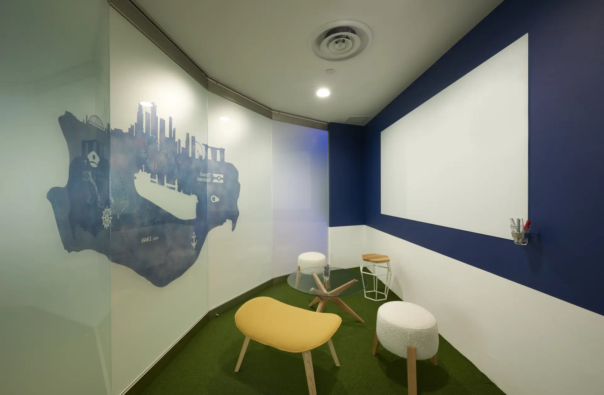 Innovative implementation of commercial office renovation visible within the newly finished Torvald Klaveness corporate office interior.